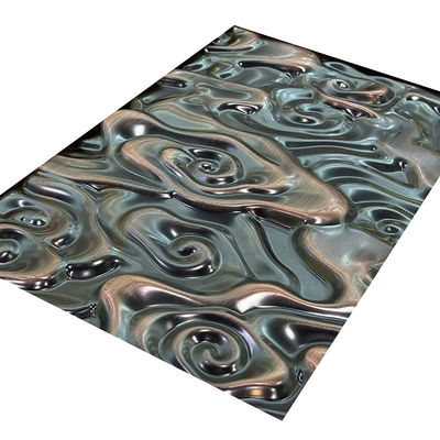 Solides solubles 201 304 316 ont gravé le miroir en refief en bronze de couleur d'ondulation de grande taille de l'eau de feuille d'acier inoxydable