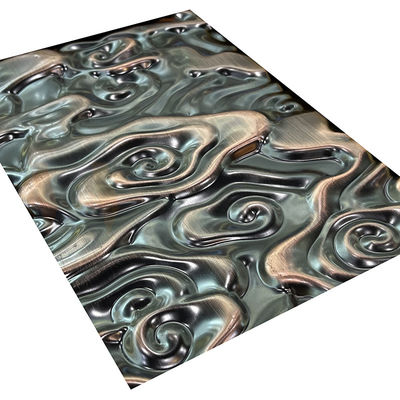 Solides solubles 201 304 316 ont gravé le miroir en refief en bronze de couleur d'ondulation de grande taille de l'eau de feuille d'acier inoxydable