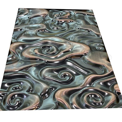 Solides solubles 201 304 316 ont gravé le miroir en refief en bronze de couleur d'ondulation de grande taille de l'eau de feuille d'acier inoxydable