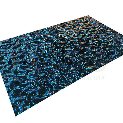 Sapphire Blue Color a gravé la plaque d'acier en refief inoxydable avec la surface d'ondulation de l'eau