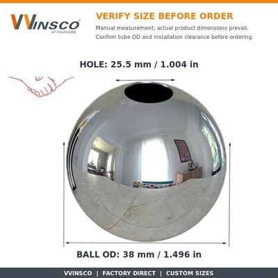 Balle décorative double trou en acier inoxydable poli avec diamètre de trou personnalisable en grades 201/304/316