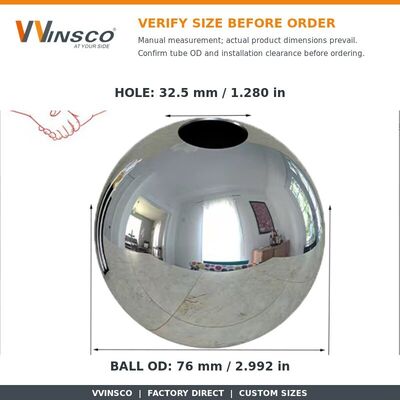 Balle décorative double trou en acier inoxydable poli avec diamètre de trou personnalisable en grades 201/304/316