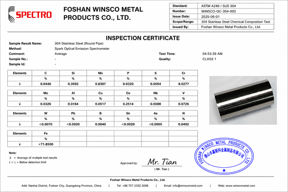 La Chine (GuangDong)Foshan Winsco Metal Products Co., Ltd. certifications