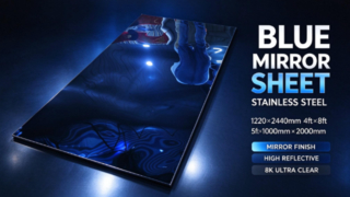 Tôle d'acier inoxydable miroir bleu 8K, 1220 × 2440 mm 4 pieds × 8 pieds, plaque décorative en acier inoxydable